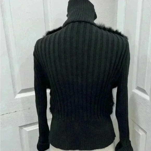 Vintage leather brand leather and genuine fur zip front luxury sweater in black - Picture 2 of 9